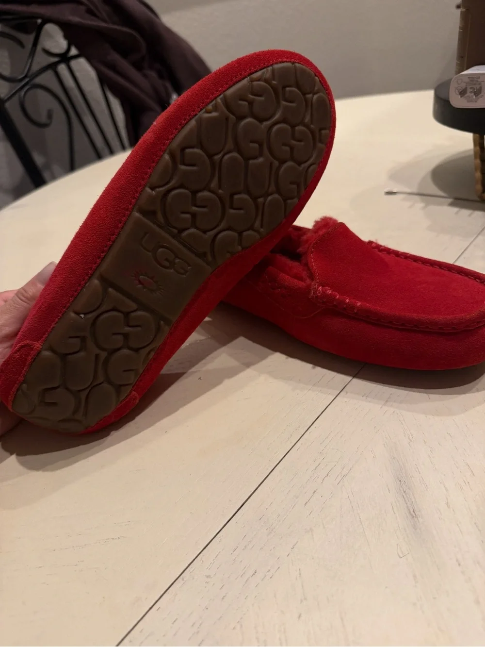 UGG Red Suede Fur-Lined Men's Moccasin Loafers